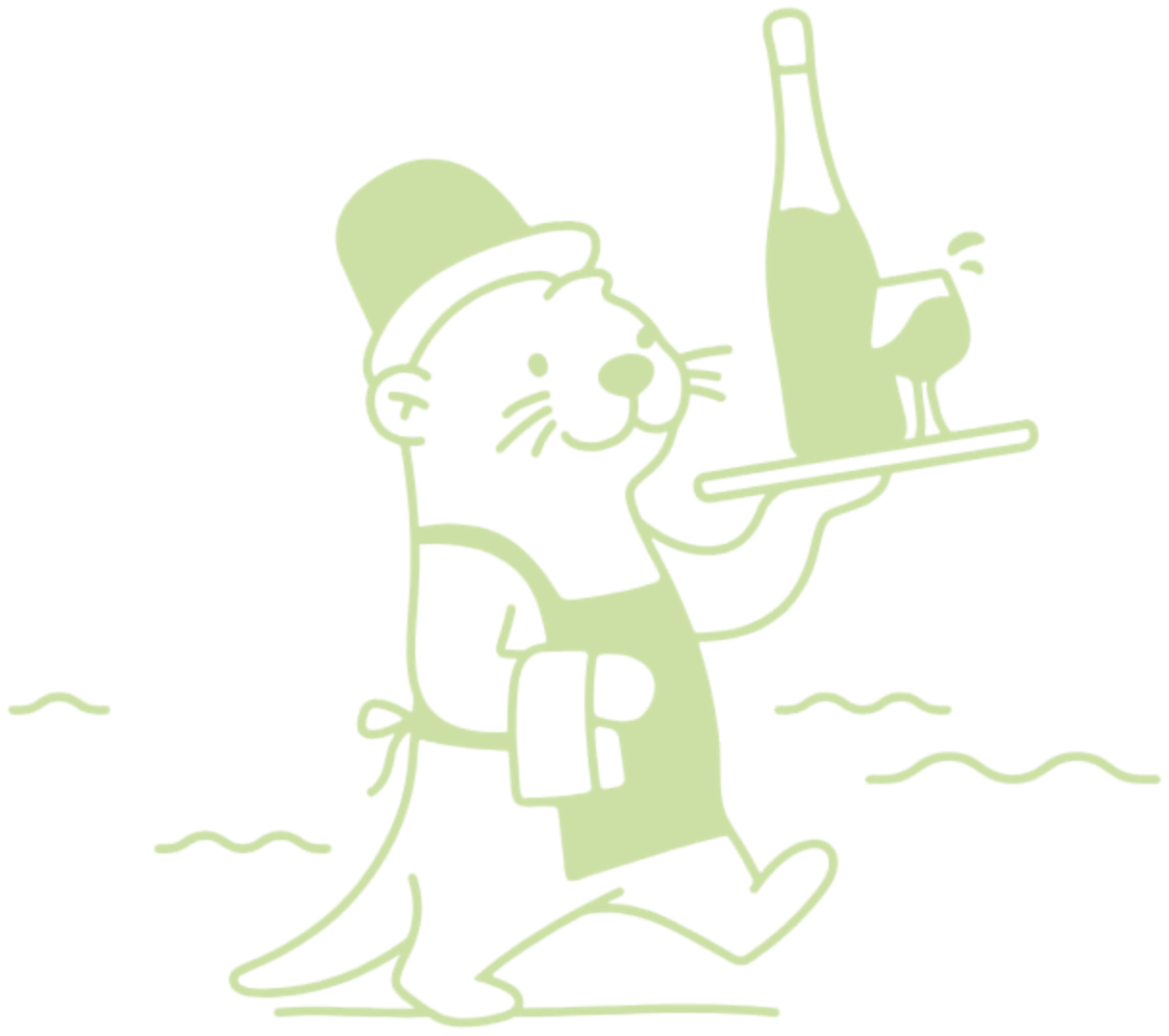 Illustration av Bryggans utter som bär en vinflaska på en bricka